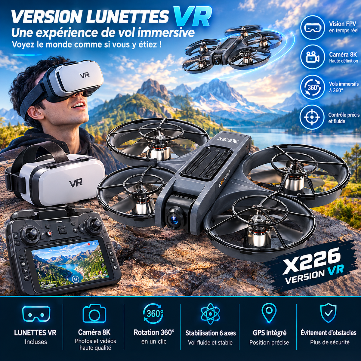 X226 Pro GPS — Drone 8K Brushless avec Évitement d’Obstacles