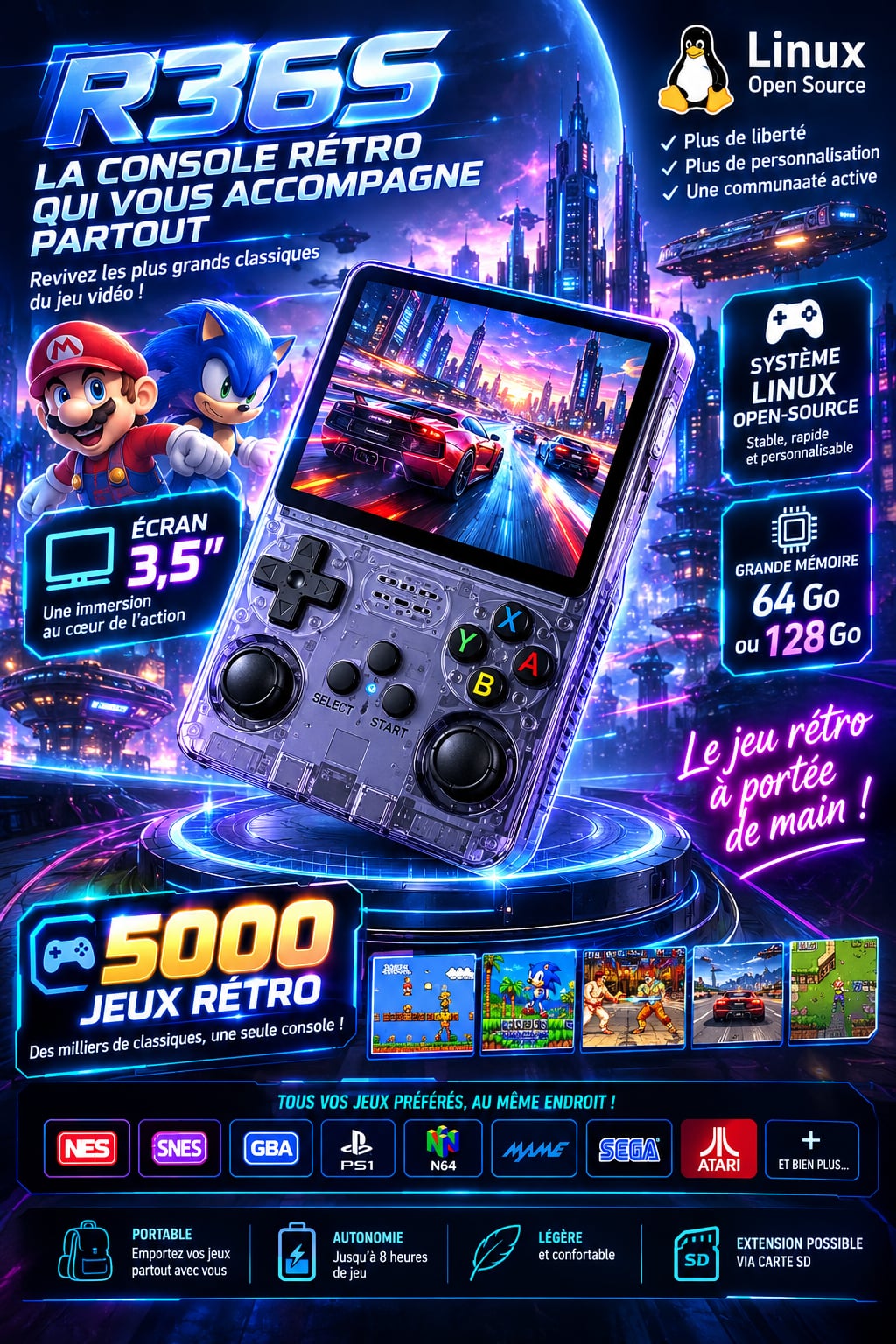 Console Rétro Portable R36S — Traverse l'espace-temps