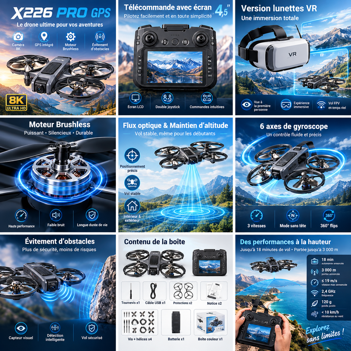 X226 Pro GPS — Drone 8K Brushless avec Évitement d’Obstacles