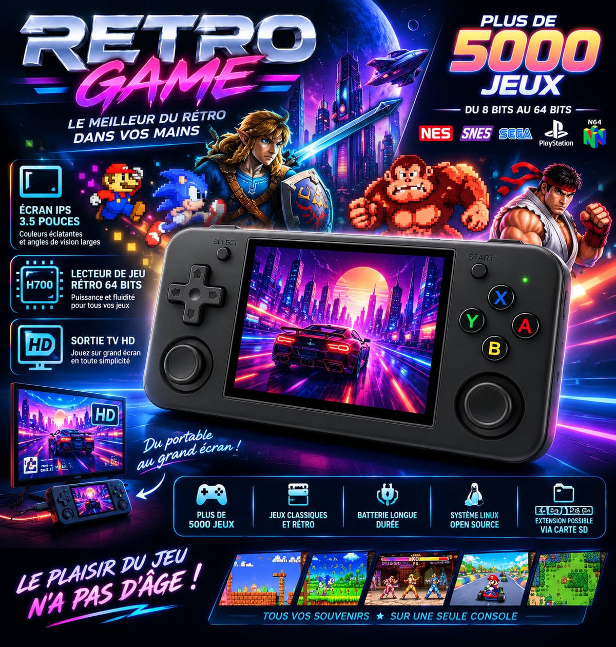 Anbernic RG35XX H Handheld Game Console 3.5" IPS Screen Linux 64-bit H700 Retro Gaming Player Supports HD TV-Output 5000+ Games